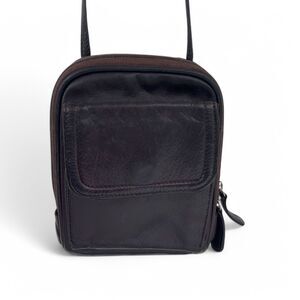Osgoode Marley Brown Leather RFID Crossbody Zip Bag Organizer Purse Minimalist
